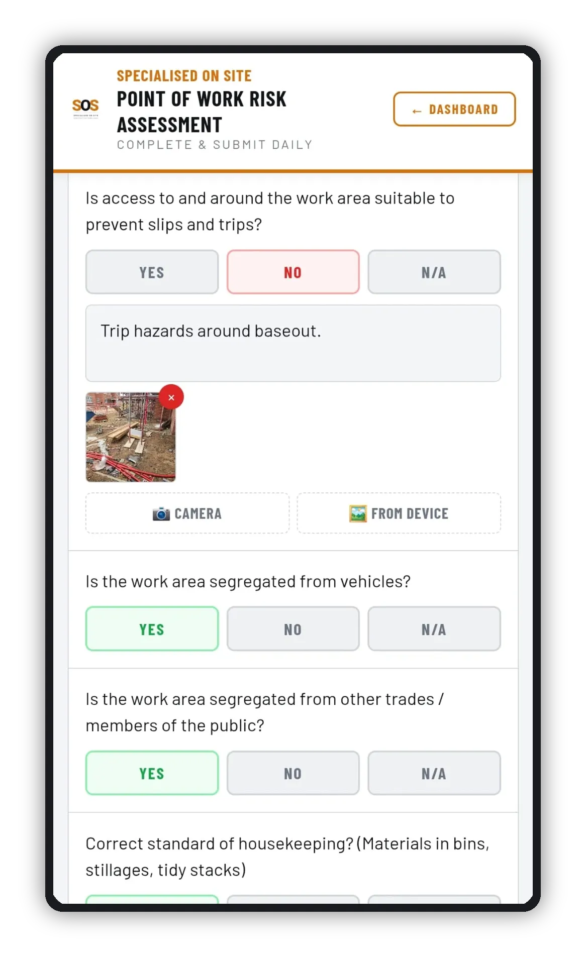 Point of work risk assessment on a phone